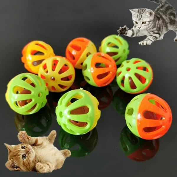 Visland 10pcs Cat Toy Ball With Bell,Pet Toy Cat Bell Ball Cat Toy With Bell Cat Jingle Balls For Cats Kitten, Plastic Cat Toys Jingle Balls Pounce Chase Rattle Ball Toys Random Color