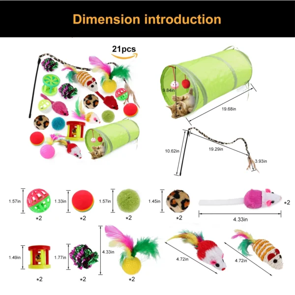 Semfri 21 pcs Cat Toys Kitten Toys Assortments Tunnel Interactive Cat Teaser Fluffy Mouse Crinkle Balls for Cat