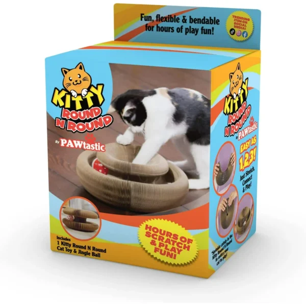 Pawtastic Kitty Round N Round Foldable Cat Toy, Made with Recycled Carboard, Brown